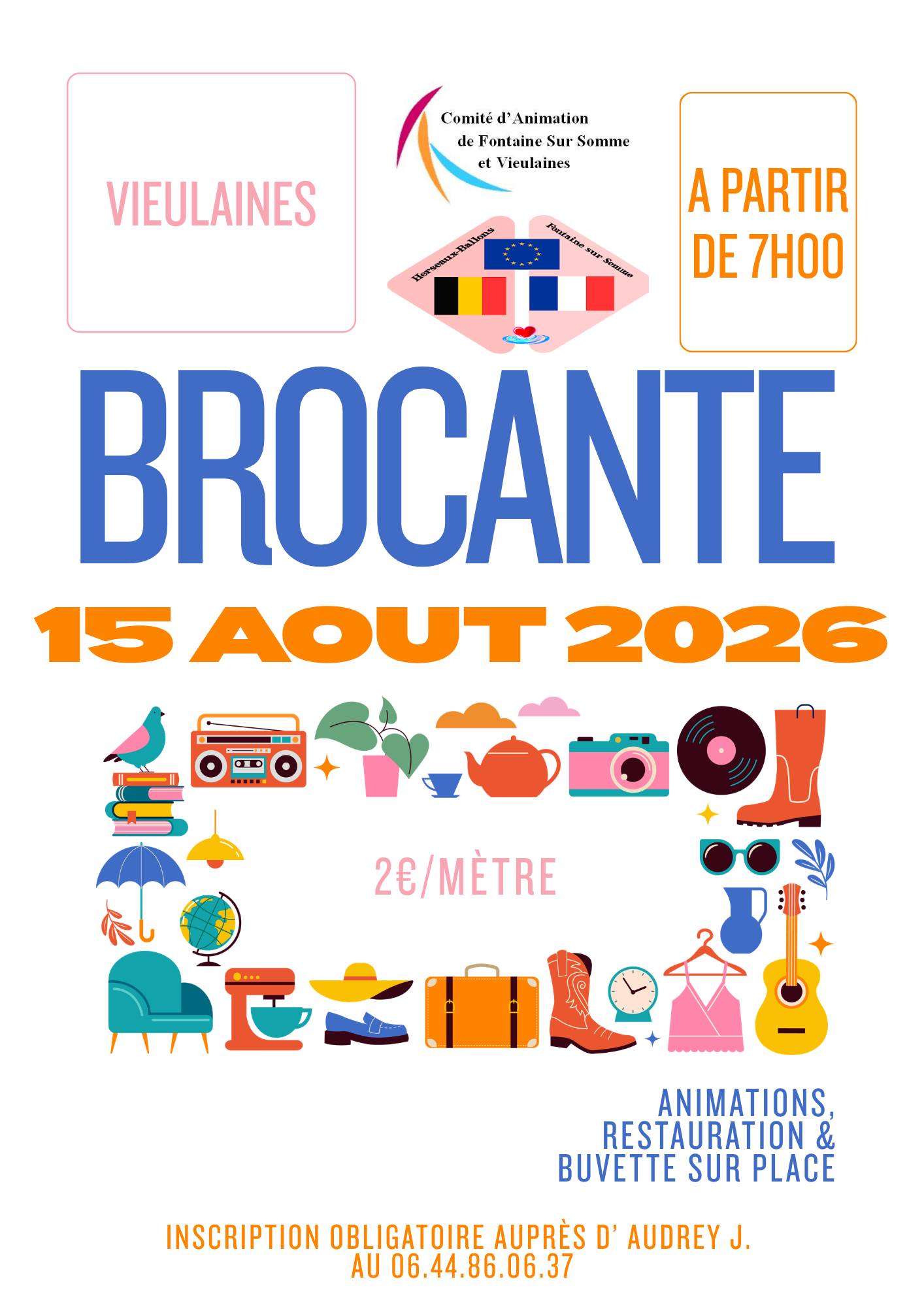 Affiche Brocante de Vieulaines à Fontaine-sur-Somme - 15 août 2026 (80510)