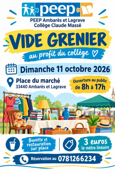 Affiche Vide-grenier de la PEEP du collège Claude Massé à Ambarès-et-Lagrave