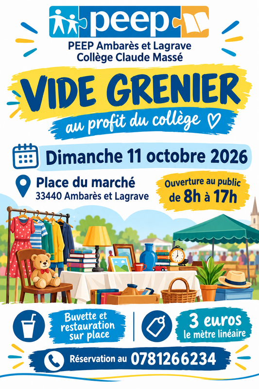 Affiche Vide-grenier de la PEEP du collège Claude Massé à Ambarès-et-Lagrave