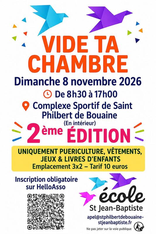 Affiche Vide ta chambre de l'école Saint-Jean-Baptiste à Saint-Philbert-de-Bouaine