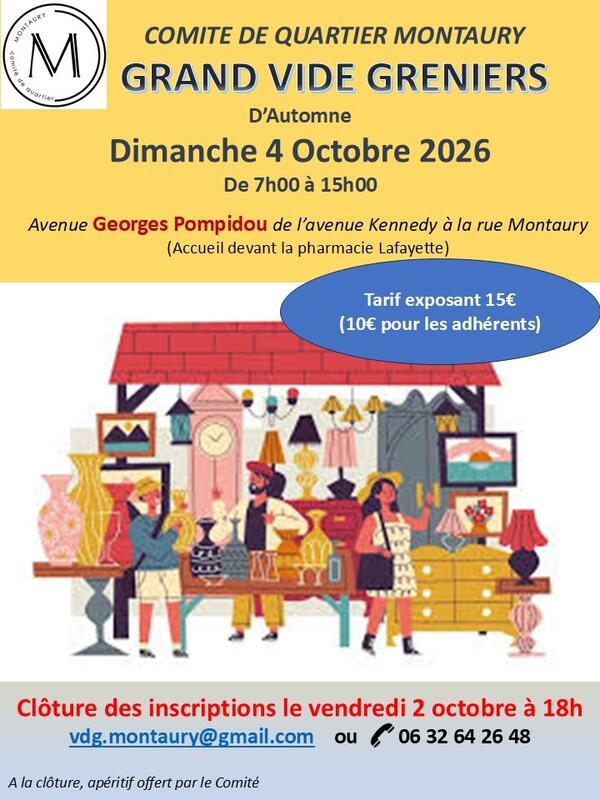 Affiche Grand vide-greniers d'automne du comité de quartier Montaury à Nîmes