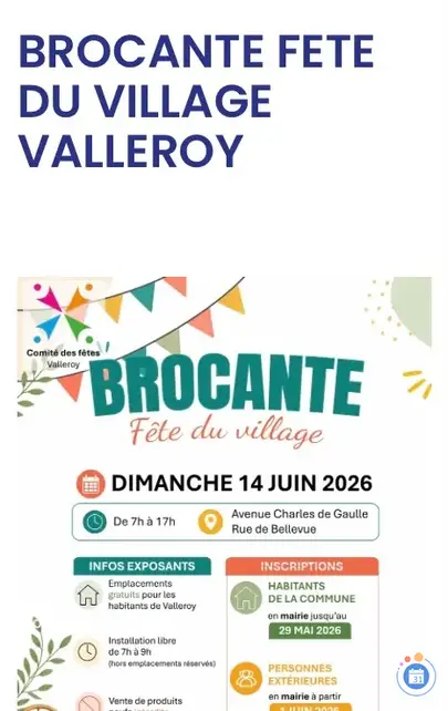 Affiche Brocante fete du village Valleroy dimanche 14 juin 2026 (54910)