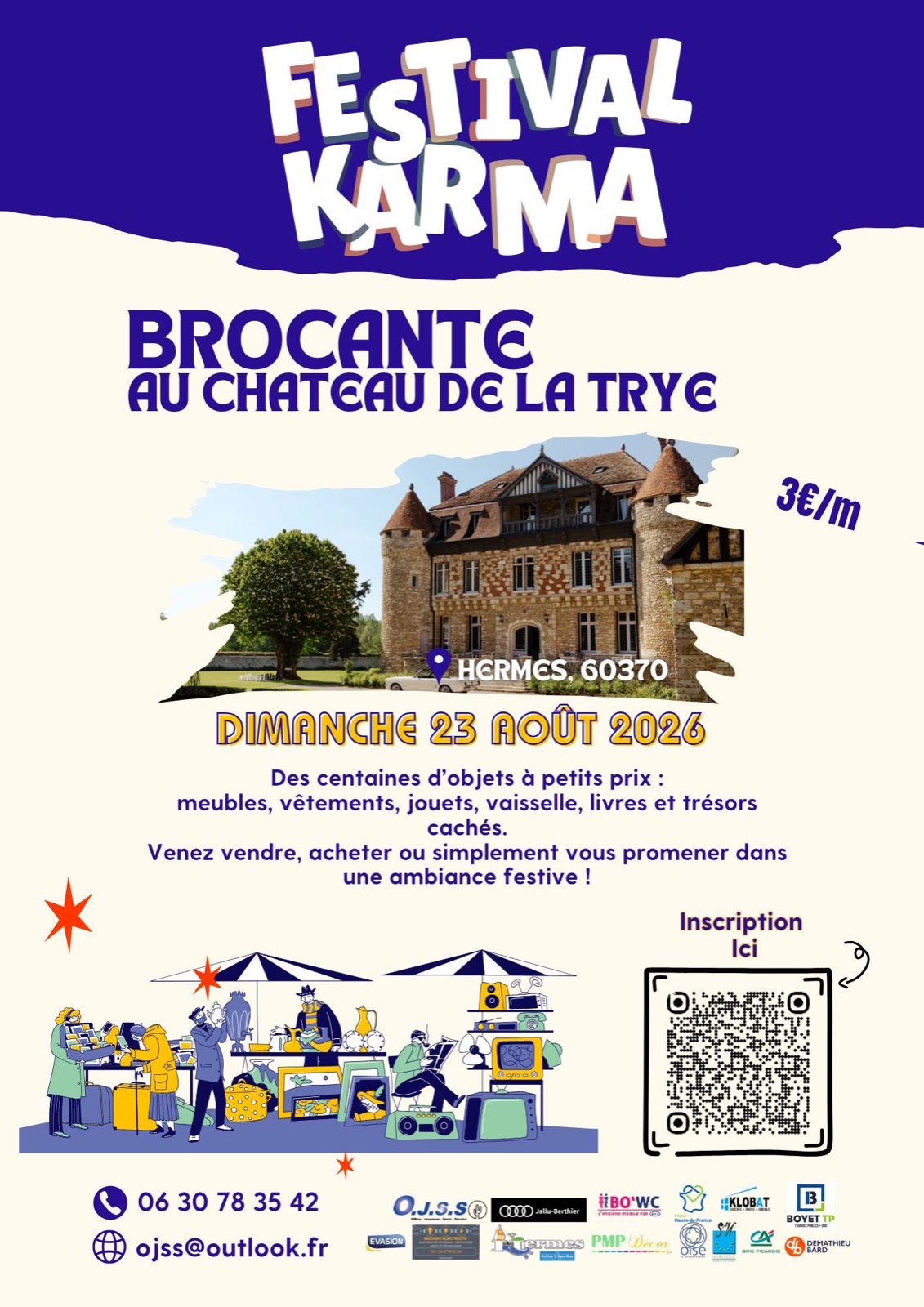 Affiche Brocante Hermes dimanche 23 août 2026 (60370)