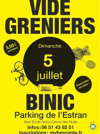 Affiche Vide-greniers APEL Notre-Dame des Noës - Parking de l'Estran - Binic