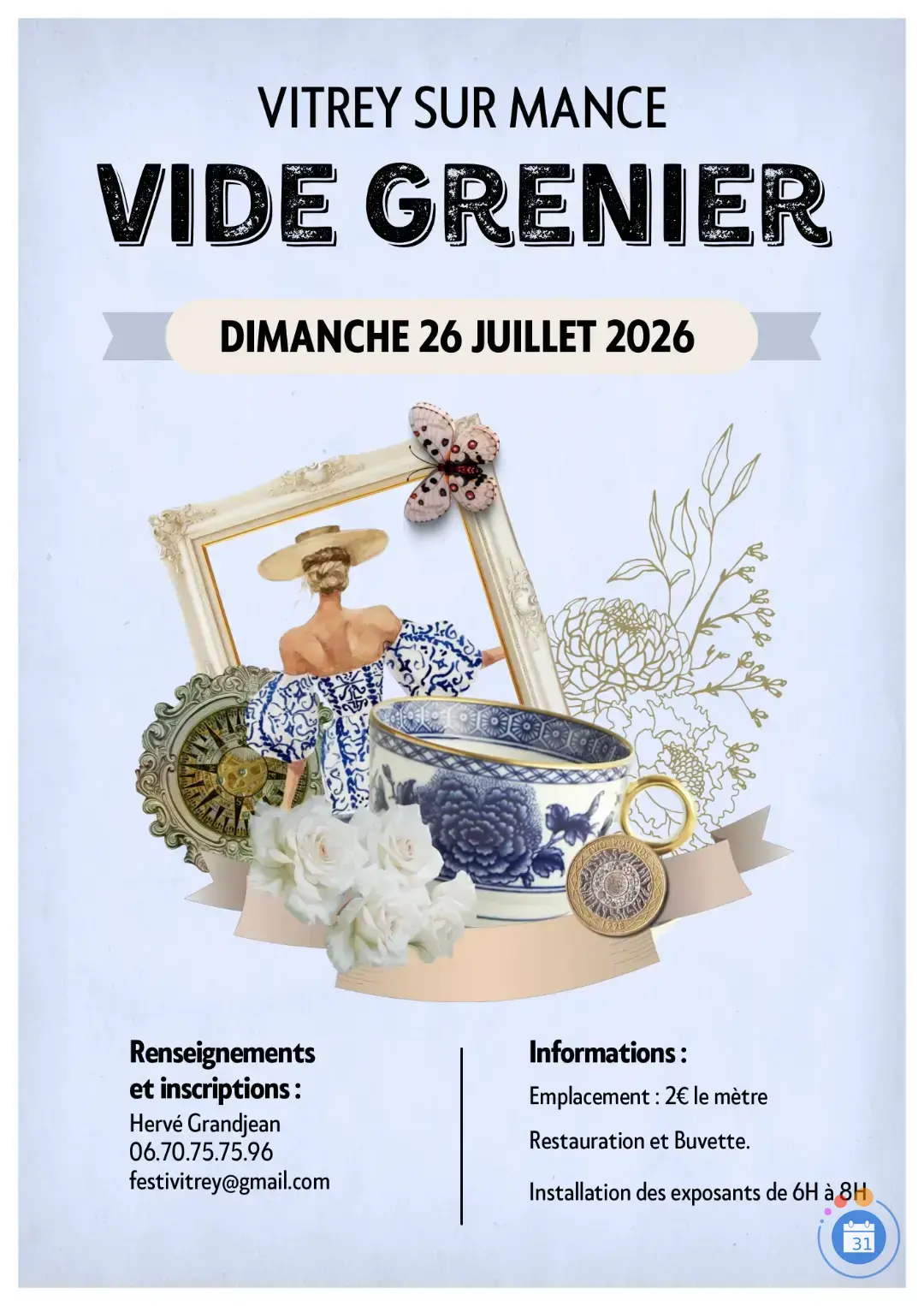 Affiche Vide-Grenier - Festi Vitrey - Vitrey-sur-Mance - Haute-Saône