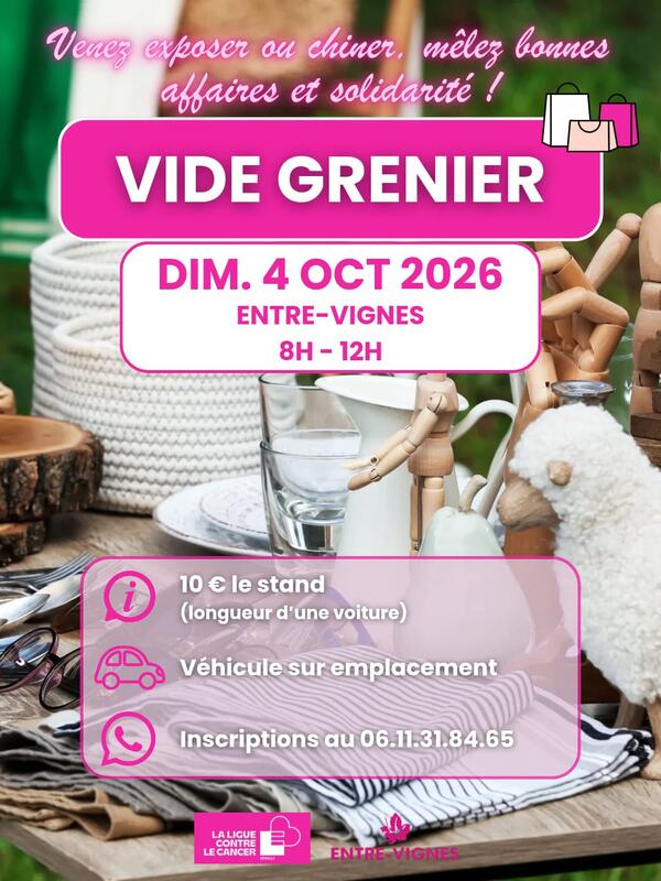 Affiche Vide-grenier de la Ligue contre le cancer à Entre-Vignes