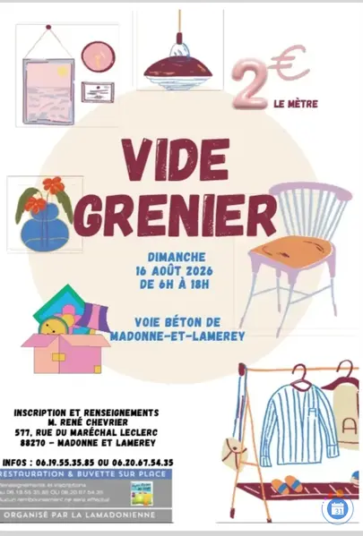 Affiche Vide-grenier Madonne-et-Lamerey dimanche 16 août 2026 (88270)