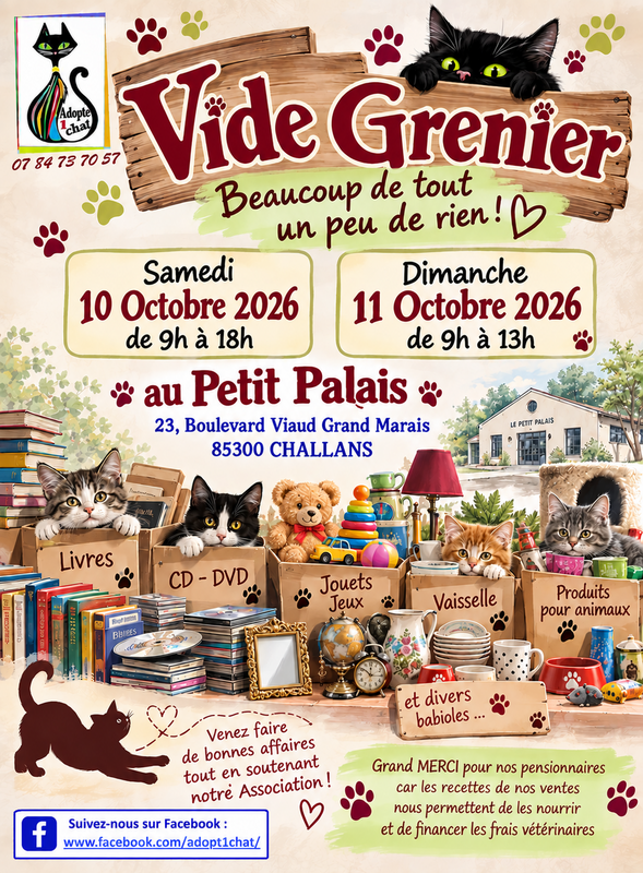 Affiche Braderie Adopt1chat à Challans