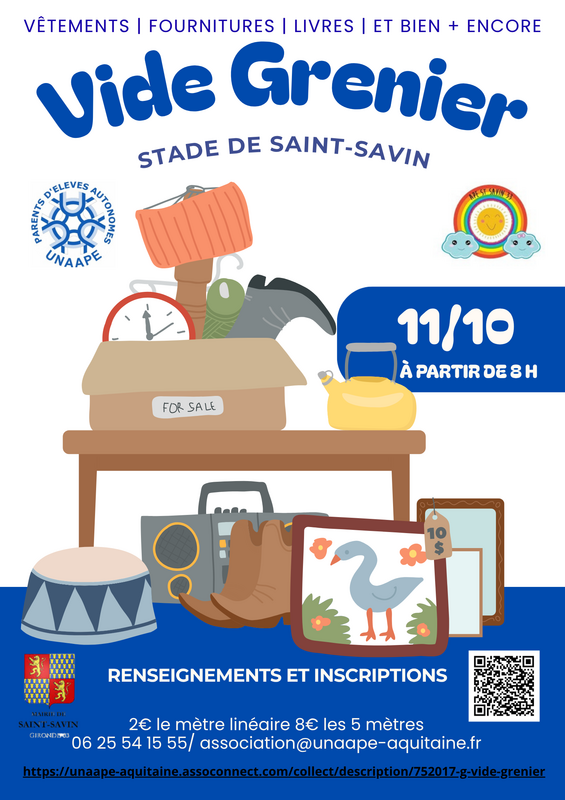Affiche Vide-grenier des parents d'élèves UNAAPE au stade de Saint-Savin