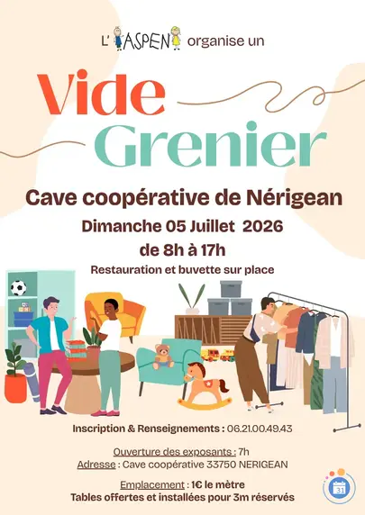 Affiche Vide-grenier Nérigean dimanche 5 juillet 2026 (33750)