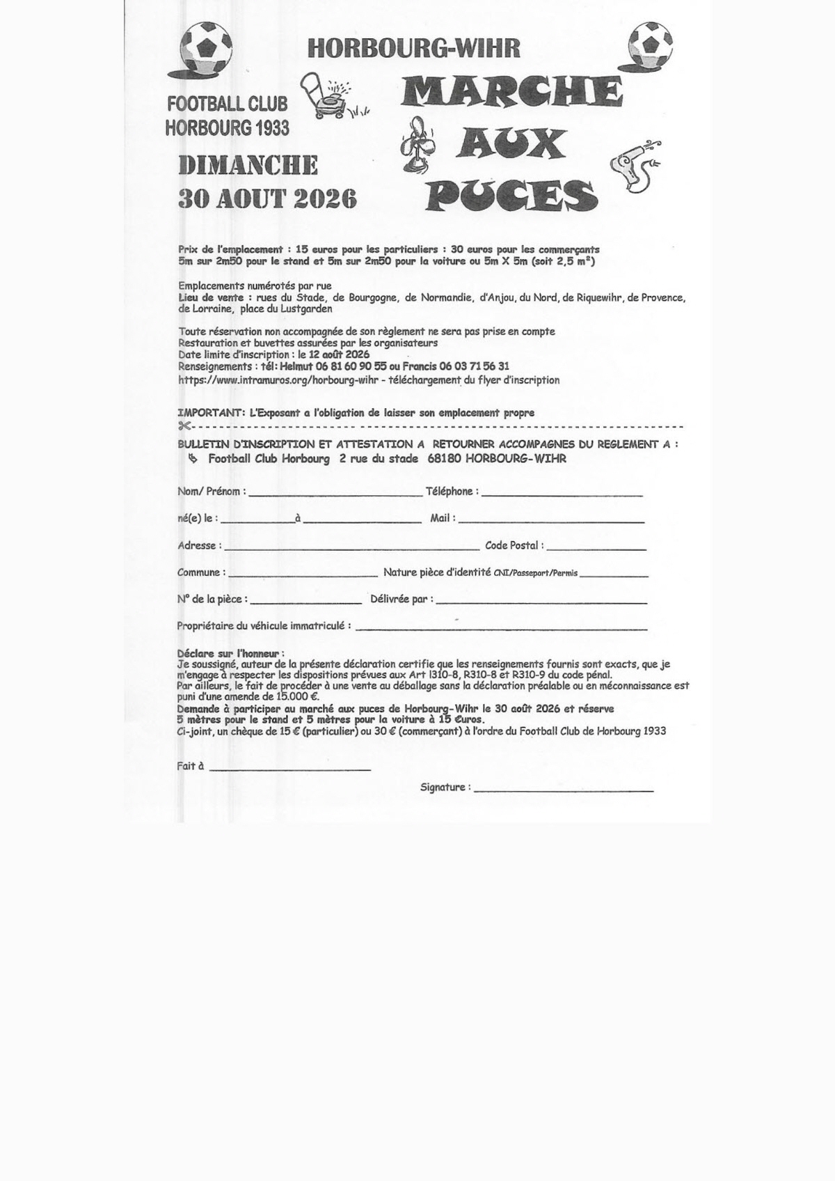 Affiche Marché aux puces Horbourg-Wihr dimanche 30 août 2026 (68180)