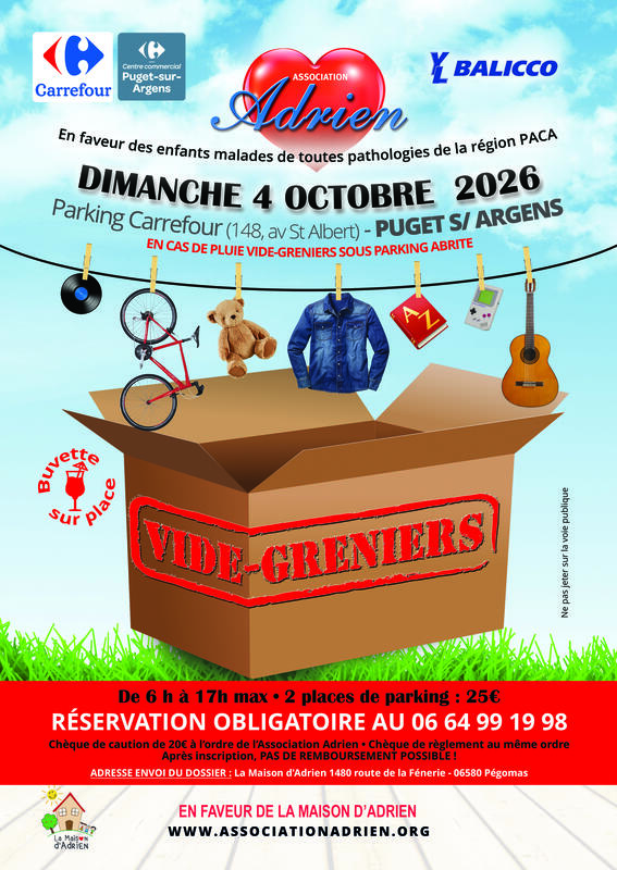 Affiche Vide-greniers de l'association Adrien à Puget-sur-Argens