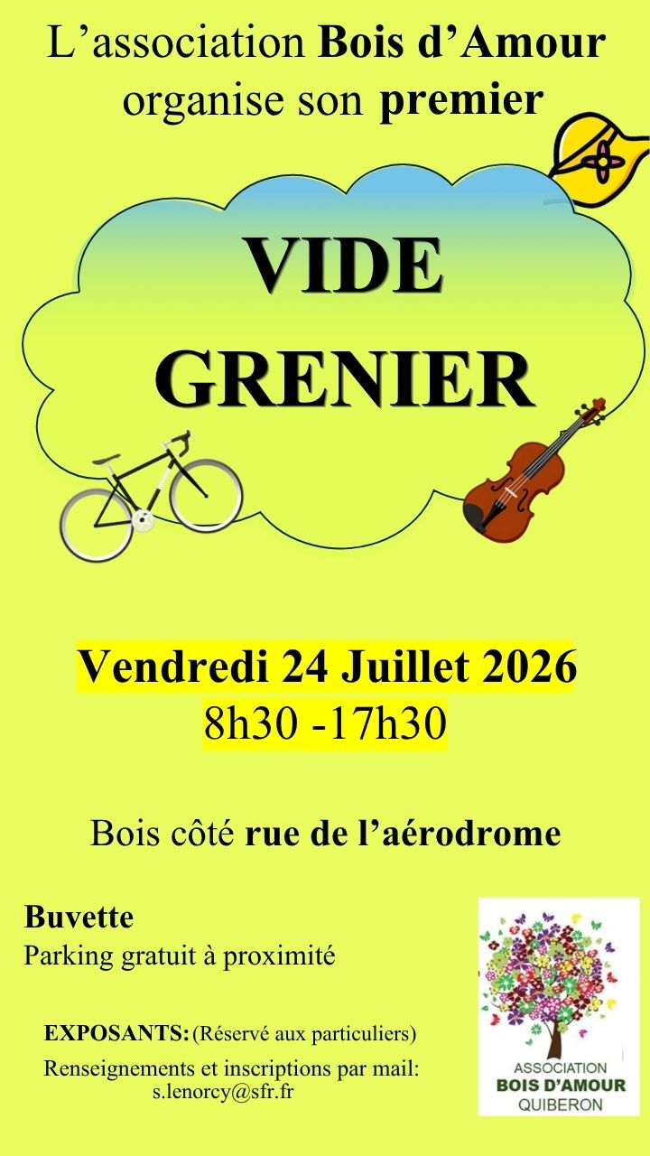 Affiche 1er Vide-grenier Bois d'Amour - Rue de l'Aérodrome - Quiberon