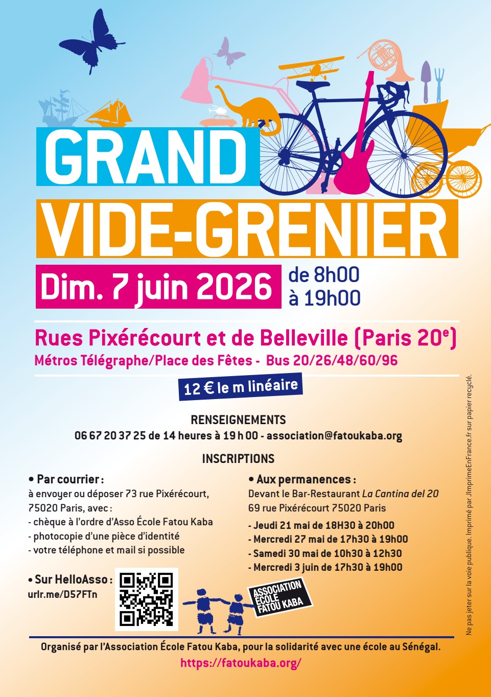 Affiche 24e Grand Vide-greniers solidaire École Fatou Kaba - Paris 20e - COMPLET