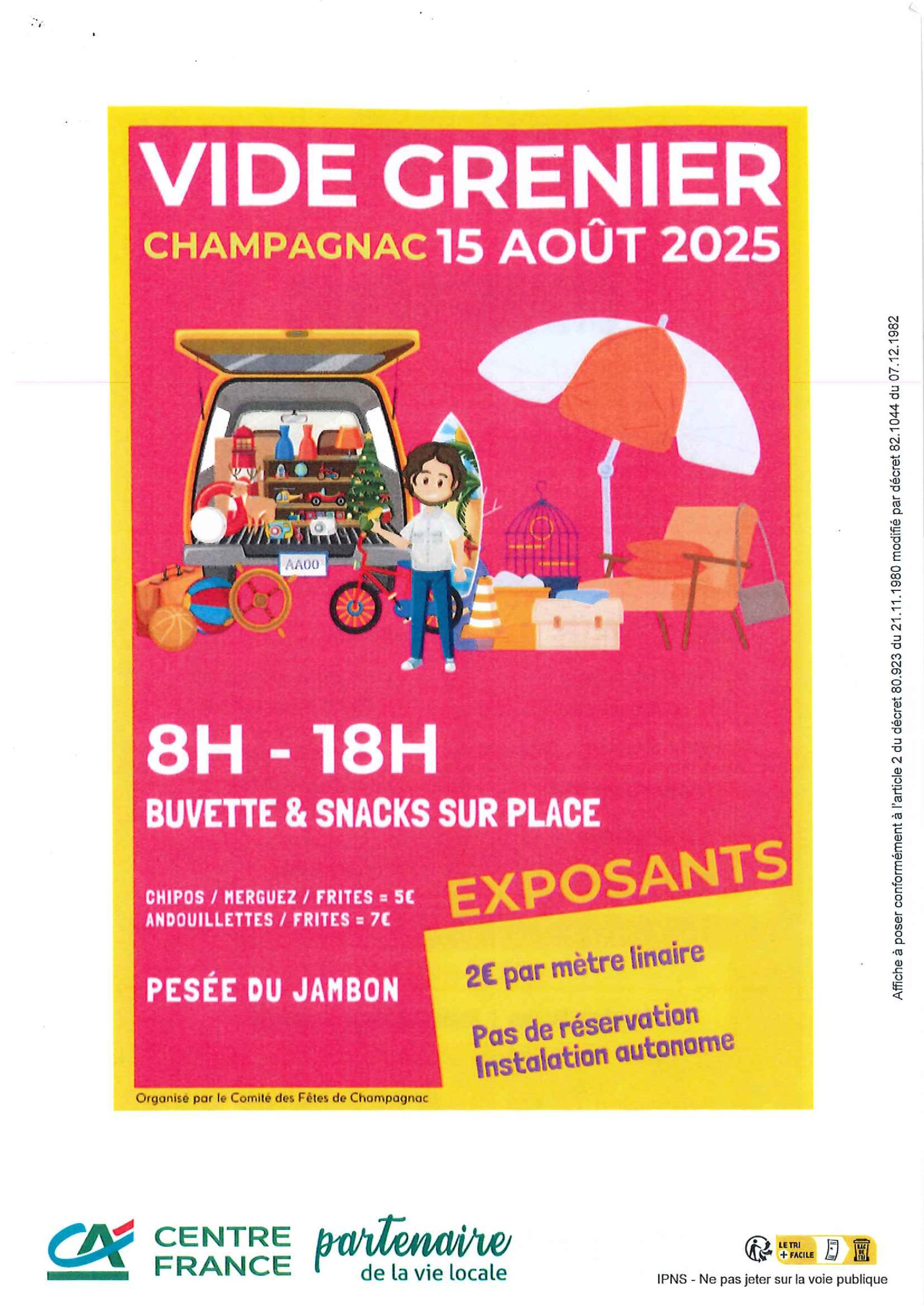 Affiche Vide-Grenier de Champagnac - Comité des Fêtes - Cantal