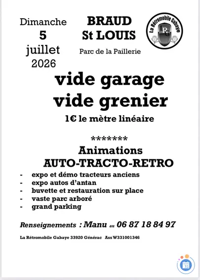 Affiche Vide-garage vide-grenier Braud-et-Saint-Louis dimanche 5 juillet 2026 (33820)