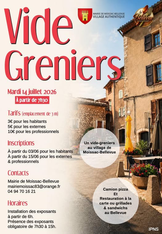 Affiche Vide-greniers Moissac-Bellevue mardi 14 juillet 2026 (83630 Var)