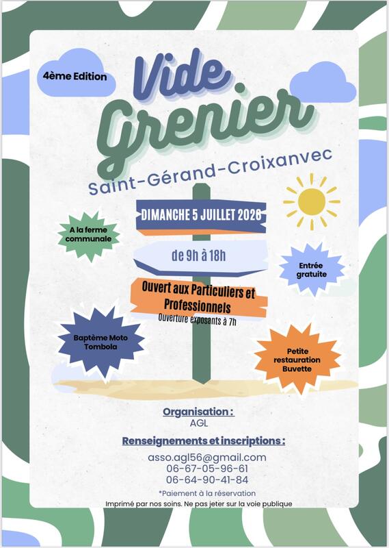 Affiche 4e Vide-grenier de Saint-Gérand-Croixanvec - Ferme communale - Morbihan