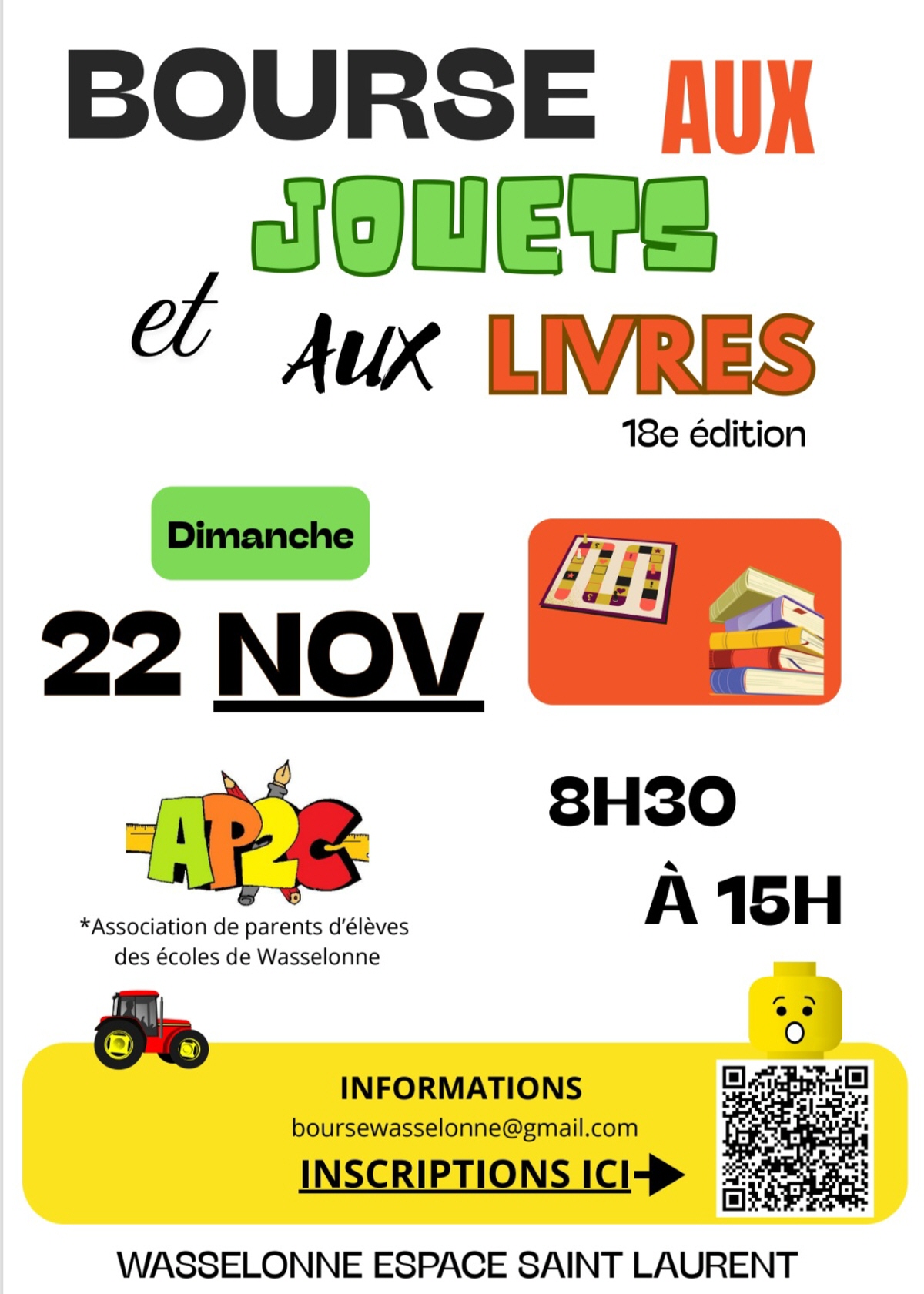 Affiche Bourse aux jouets et aux livres de l'AP2C à Wasselonne