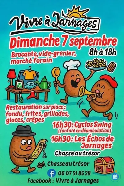 Affiche Brocante vide-grenier marche forain Jarnages dimanche 7 septembre 2026