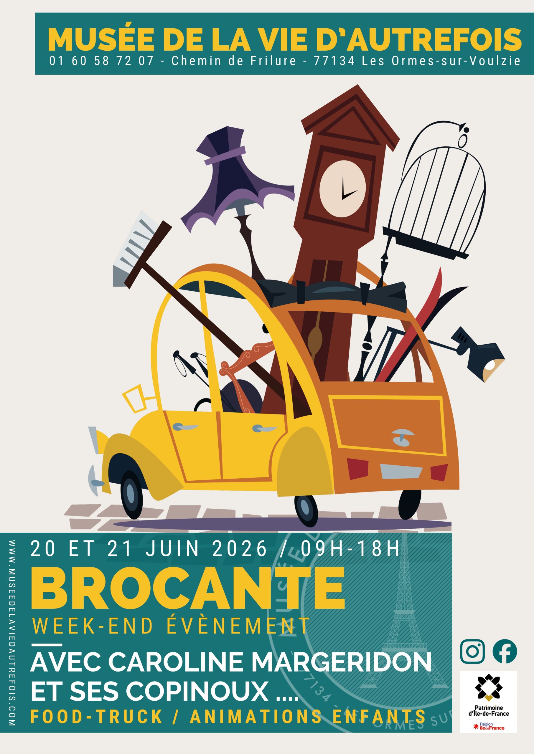 Affiche Brocante Musée de la Vie d'Autrefois Les Ormes-sur-Voulzie 20-21 juin 2026 (77134)