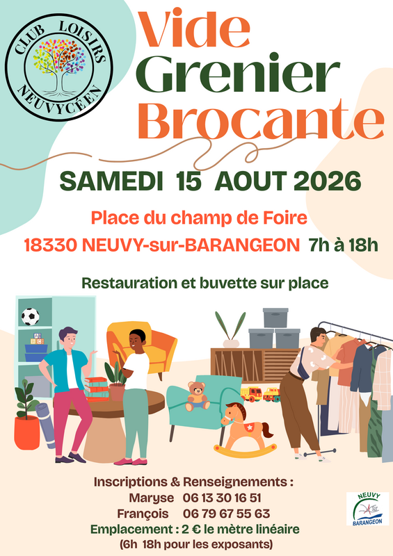 Affiche Vide-Grenier Brocante - Club Loisirs Neuvycéen - Neuvy-sur-Barangeon