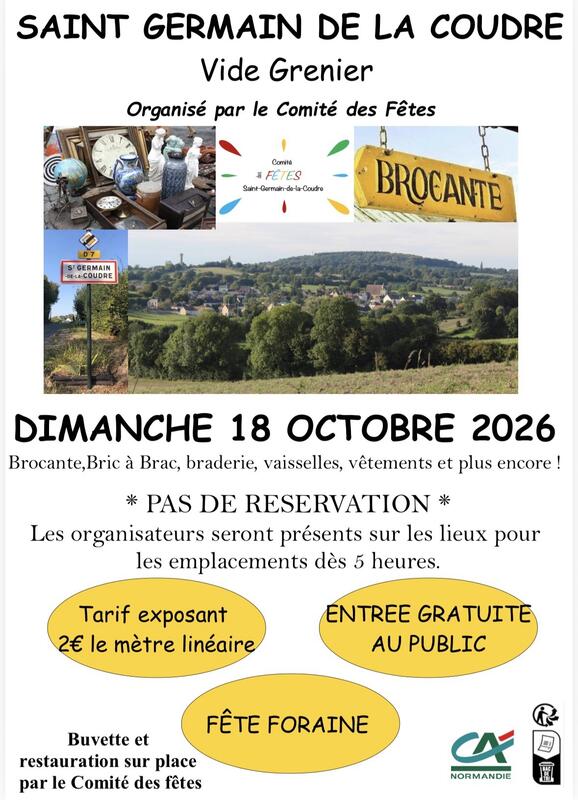 Affiche Brocante et vide-grenier du Comité des fêtes à Saint-Germain-de-la-Coudre