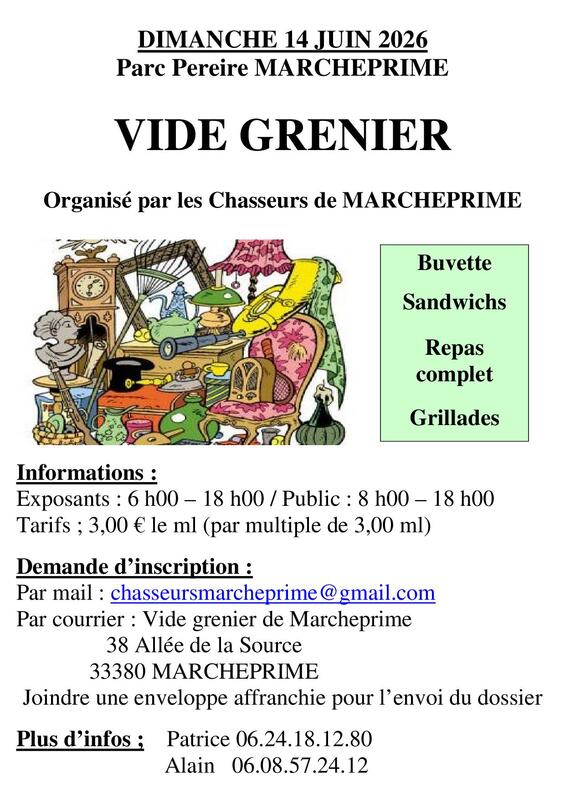 Affiche Vide-Grenier - Société de Chasse - Marcheprime - Gironde