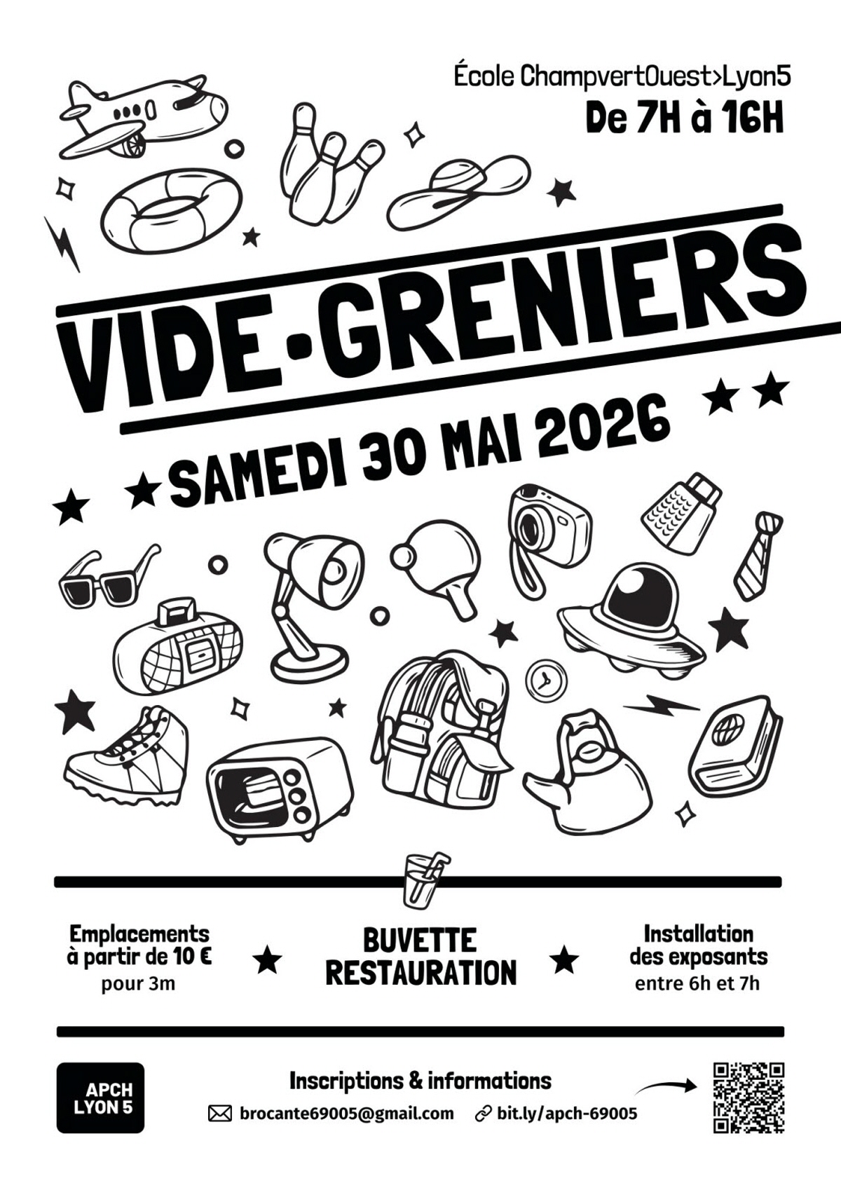 Affiche Vide-greniers École Champvert Ouest - Lyon 5e