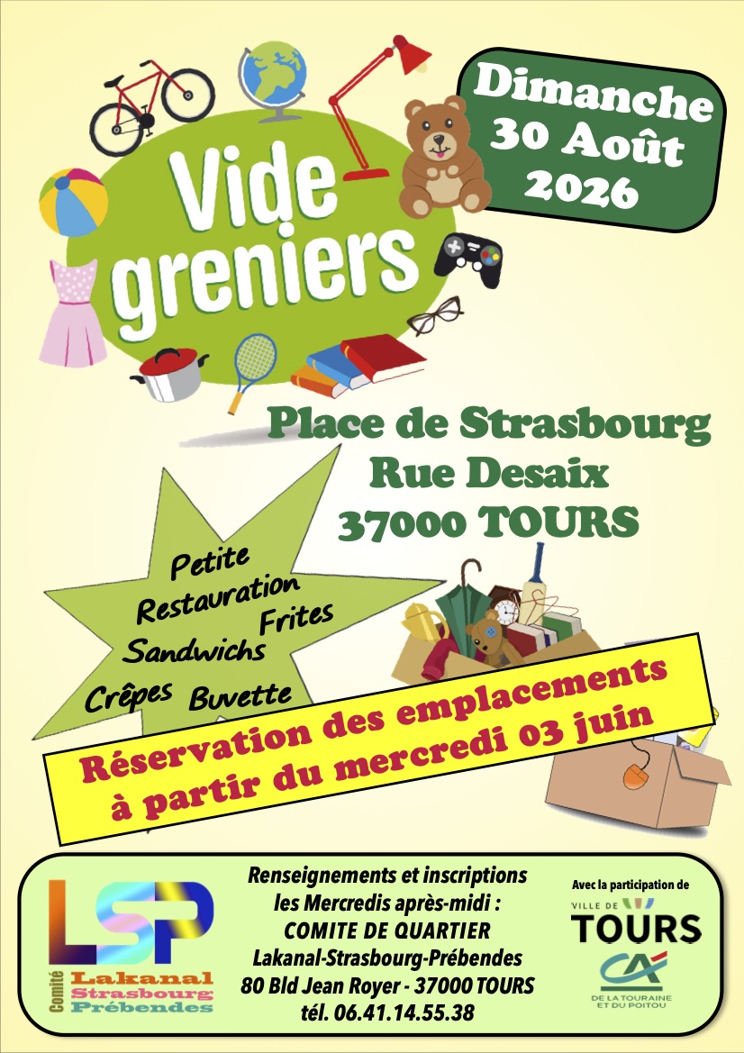 Affiche Vide-grenier Tours dimanche 30 août 2026 (37000)