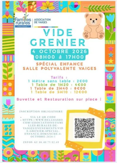 Affiche Vide-grenier spécial enfance de Familles rurales à Vaiges