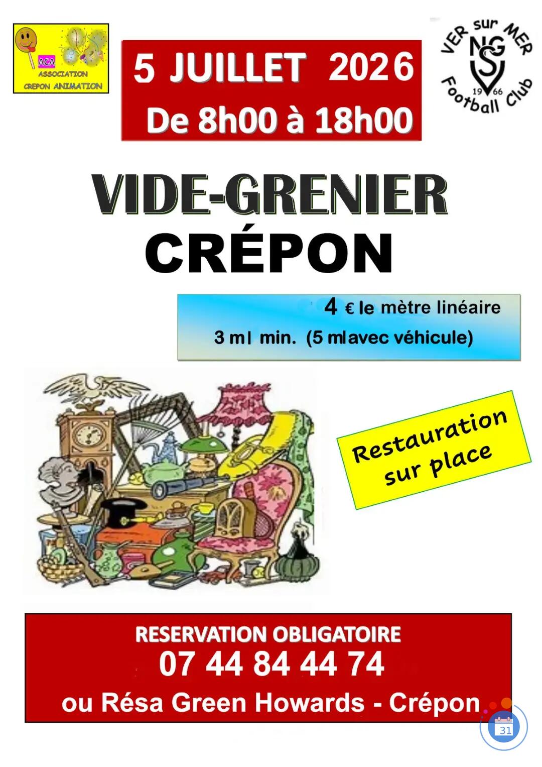 Affiche Vide-grenier de Crépon dimanche 5 juillet 2026 (14480)