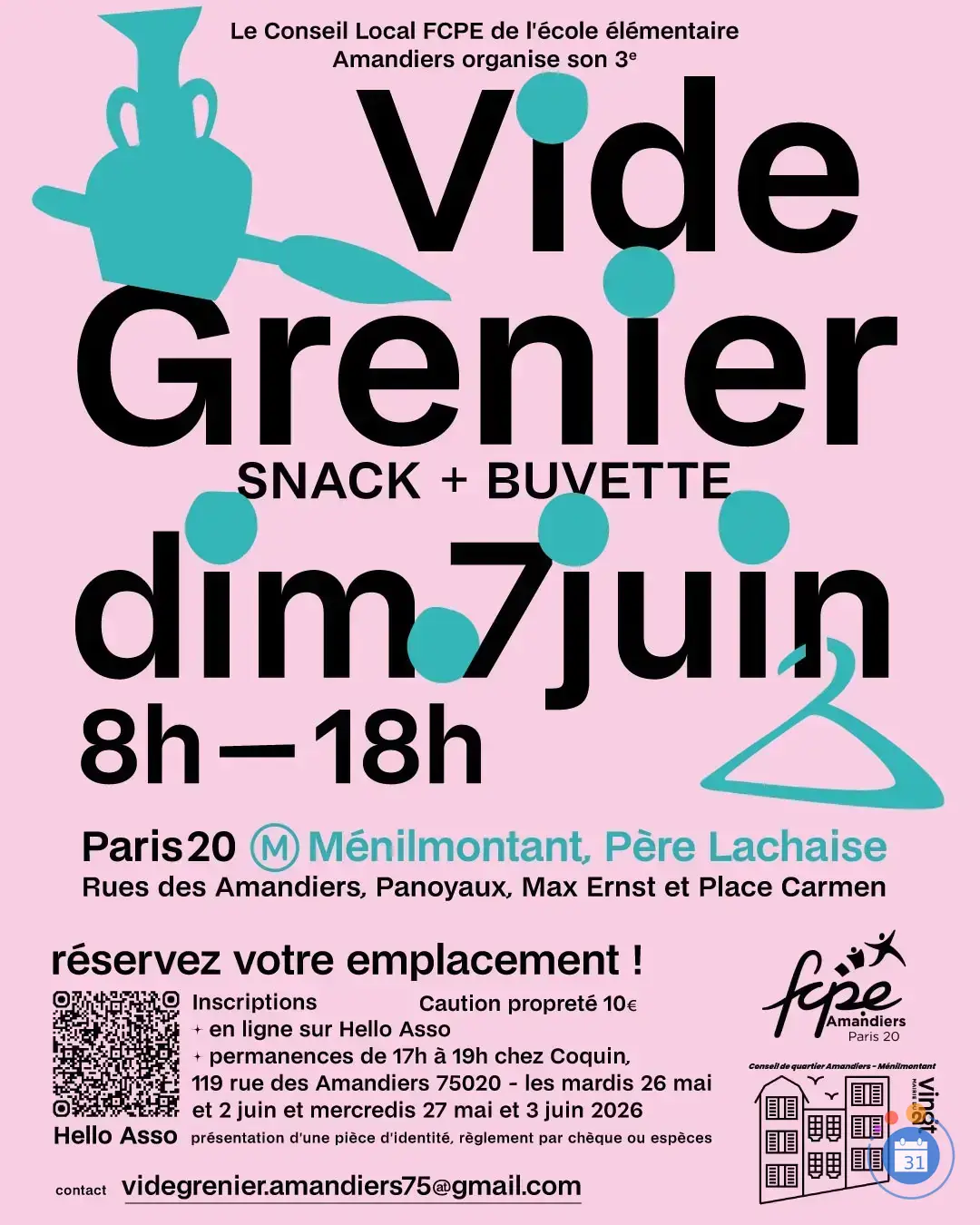 Affiche 3e Vide-grenier FCPE Amandiers - Paris 20e