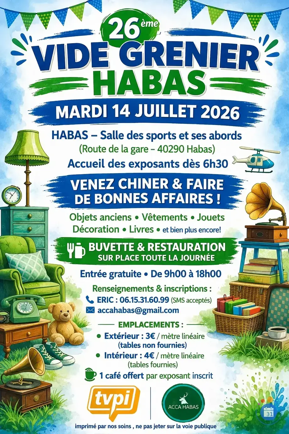 Affiche Vide-grenier Habas mardi 14 juillet 2026 (40290 Landes)