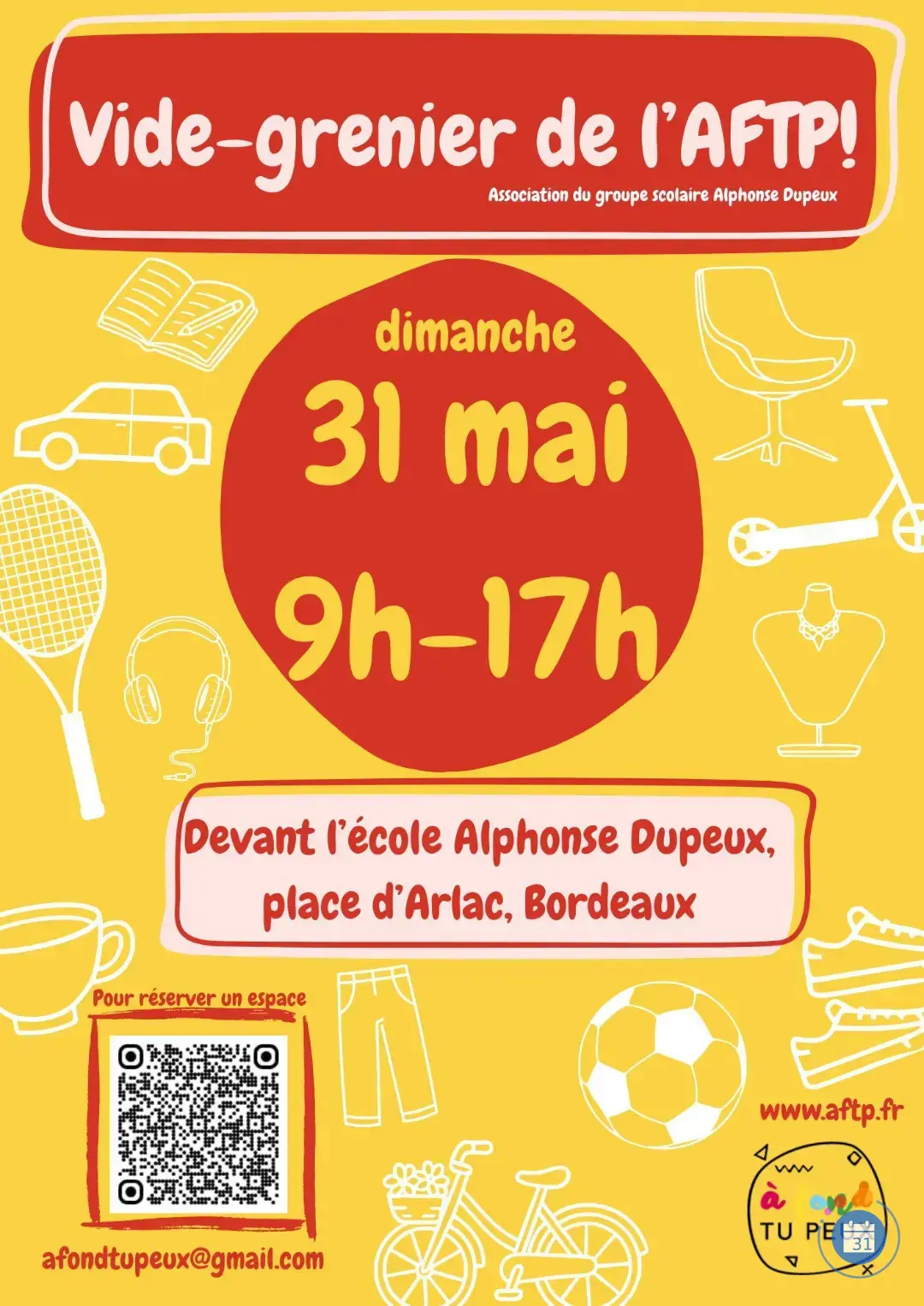 Affiche Vide-grenier de l'AFTP - École Alphonse Dupeux - Bordeaux