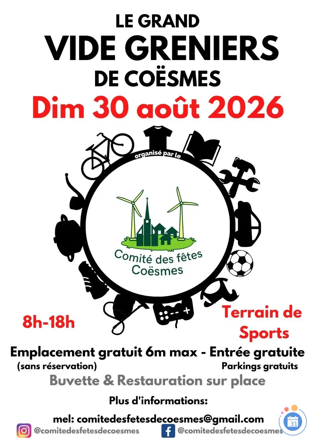 Affiche Vide-grenier Coësmes dimanche 30 août 2026 (35134)