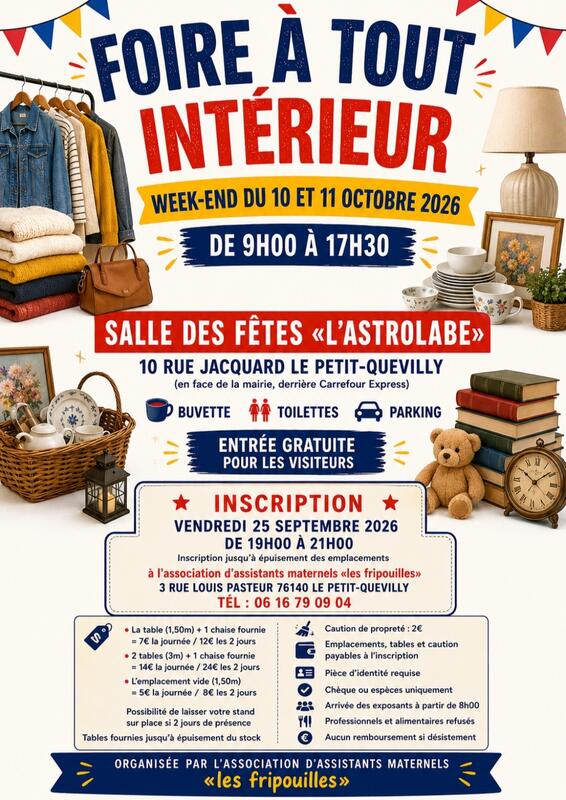 Affiche Foire à tout intérieure des Fripouilles au Petit-Quevilly