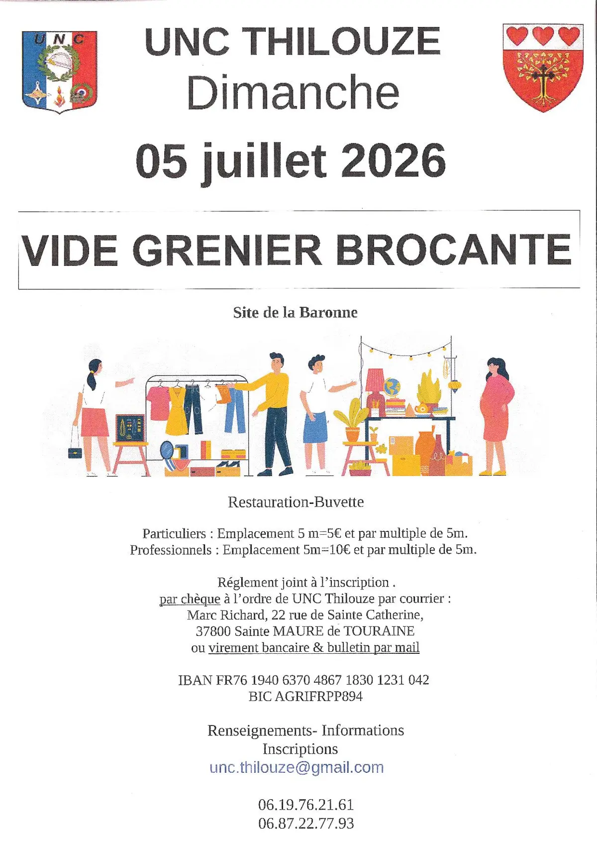 Affiche Vide-grenier brocante UNC Thilouze dimanche 5 juillet 2026 (37260)