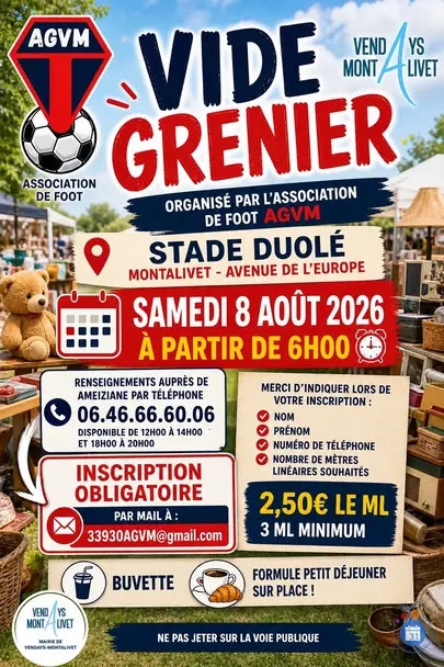 Affiche Vide-grenier Vendays-Montalivet samedi 8 août 2026 (33930)