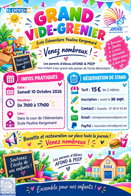 Affiche Vide-grenier de l'école Pauline Kergomard à Argenteuil