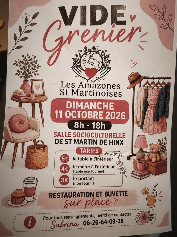 Affiche Vide-grenier des Amazones Saint-Martinoises à Saint-Martin-de-Hinx