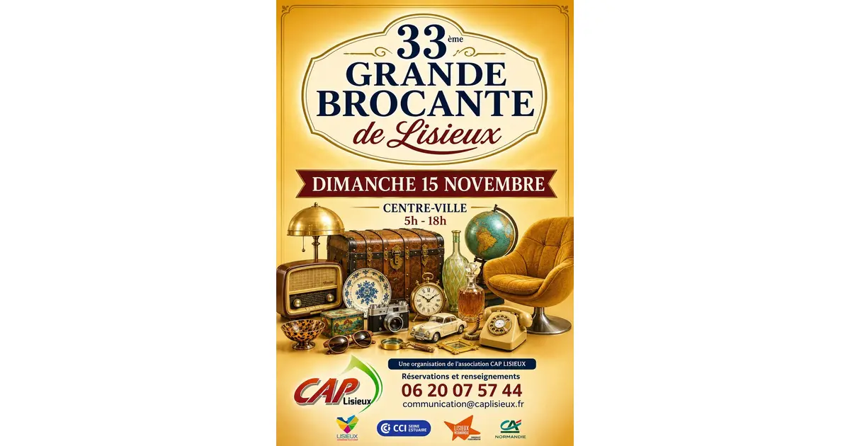 Affiche 33ème Grande Brocante Lisieux centre-ville dimanche 15 novembre 2026 (14100)