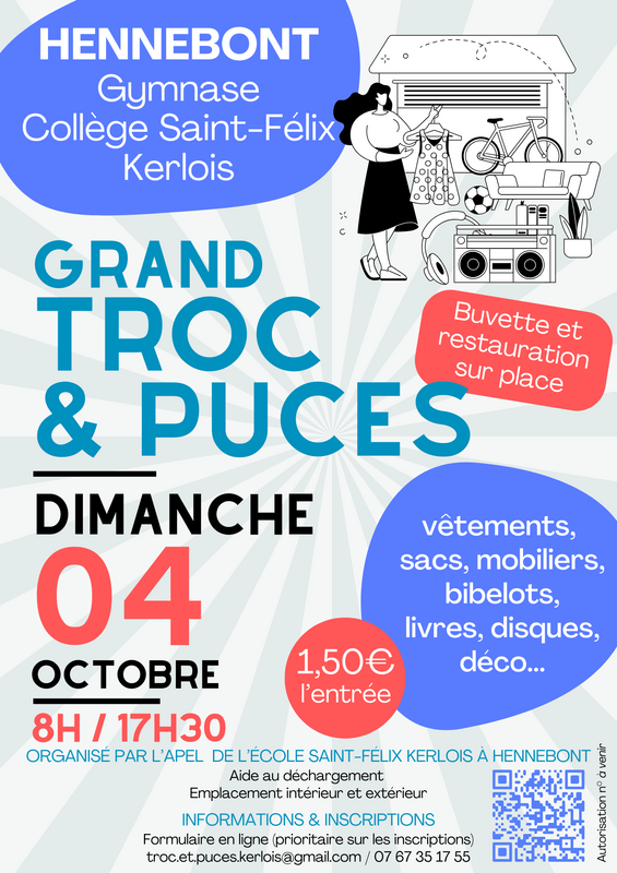 Affiche Grand troc et puces de l'APEL Saint-Félix Kerlois à Hennebont