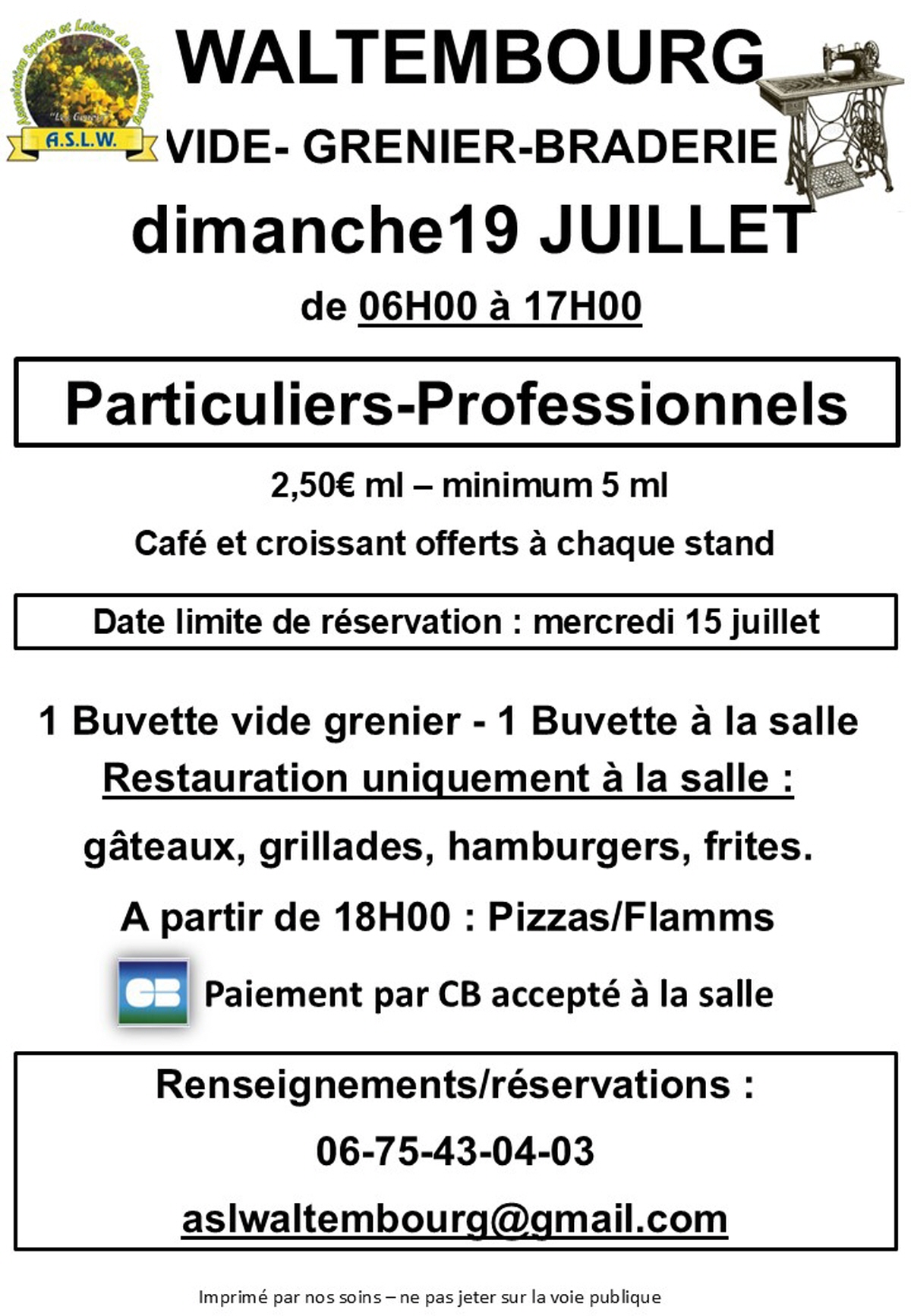 Affiche Vide-grenier braderie Waltembourg dimanche 19 juillet 2026 (57370)