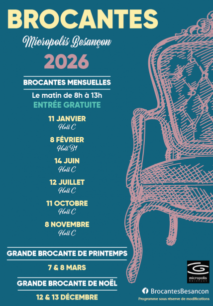 Affiche Grande brocante de Noel Micropolis Besancon samedi 12 et dimanche 13 decembre 2026 (25000)
