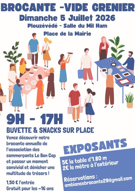 Affiche Brocante Vide-grenier Le Bon Cap - Salle du Mil Ham - Plouzévédé - Finistère