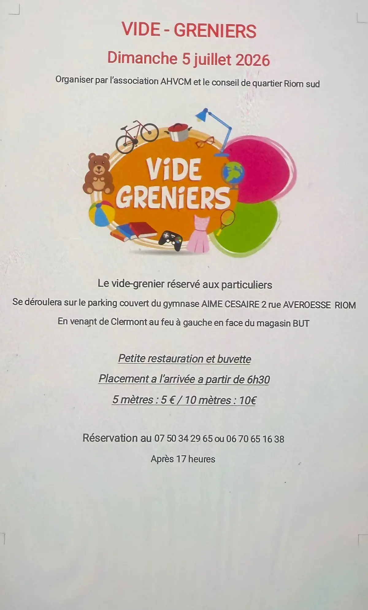 Affiche Vide-grenier Riom dimanche 5 juillet 2026 (63200)