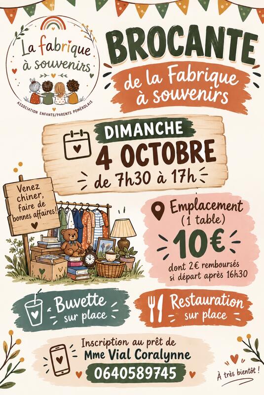 Affiche Brocante de la Fabrique à souvenirs à Pomérols