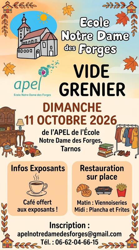 Affiche Vide-grenier de l'APEL de l'école Notre-Dame des Forges à Tarnos