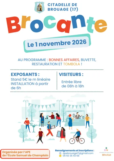 Affiche Brocante de l'APE de l'École Samuel de Champlain à Brouage